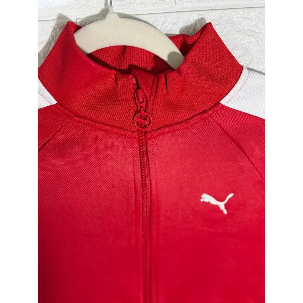 Puma Kids Youth L Red White Full-Zip Track Jacket Colorblock Zip Pockets
